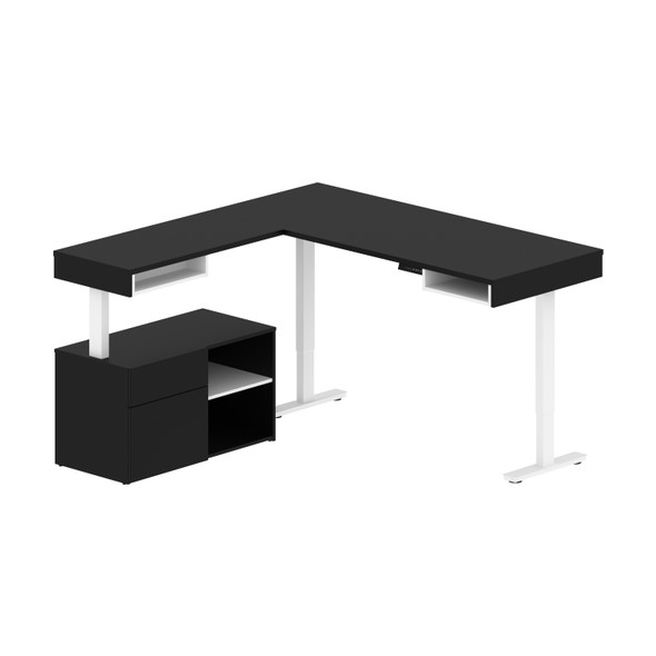 Bestar Viva 72W L-Shaped Standing Desk with Credenza in Black & White - 19850-18