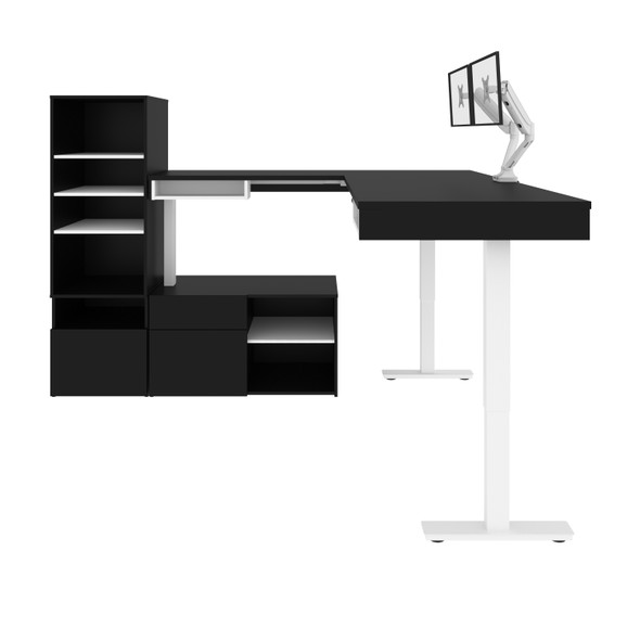 Bestar Viva 72W L-Shaped Standing Desk with Dual Monitor Arm and Storage in Black - 19853-18