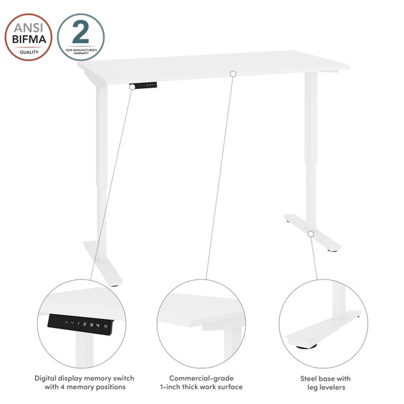 Bestar Viva 60W x 30D Electric Standing Desk in White - 19867-000017