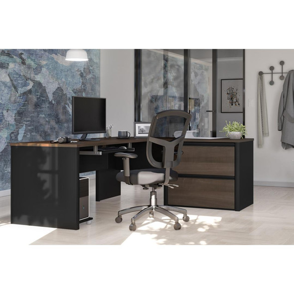 Bestar Connexion 72W L-Shaped Desk with Lateral File Cabinet in Antigua & Black - 93862-000052