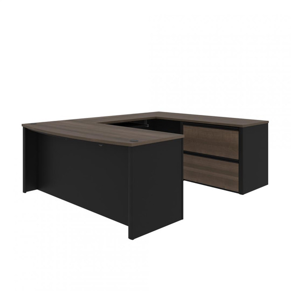 Bestar Connexion 72W U-Shaped Executive Desk with Lateral File Cabinet in Antigua & Black - 93865-000052
