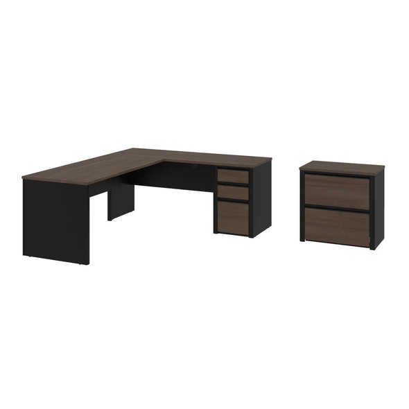 Bestar Connexion 72W L-Shaped Desk with Lateral File Cabinet in Antigua & Black - 93883-000052