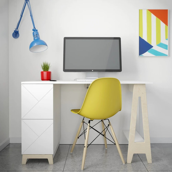 Nexera Atypik 2-Drawer Desk, White and Birch Plywood  - 608103