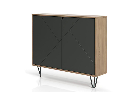 Nexera 132257 Slim 2-Door Storage Cabinet, Nutmeg and Charcoal Grey - 132257