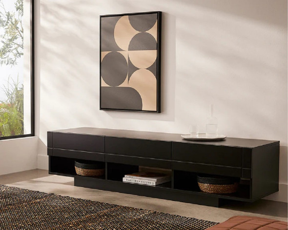 Nexera 105406 Stereo TV Stand, 72-inch, 3 Drawers, Black - 105406