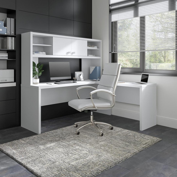 Bush Echo 72W L Shaped Computer Desk with Hutch Pure White - ECH057PW