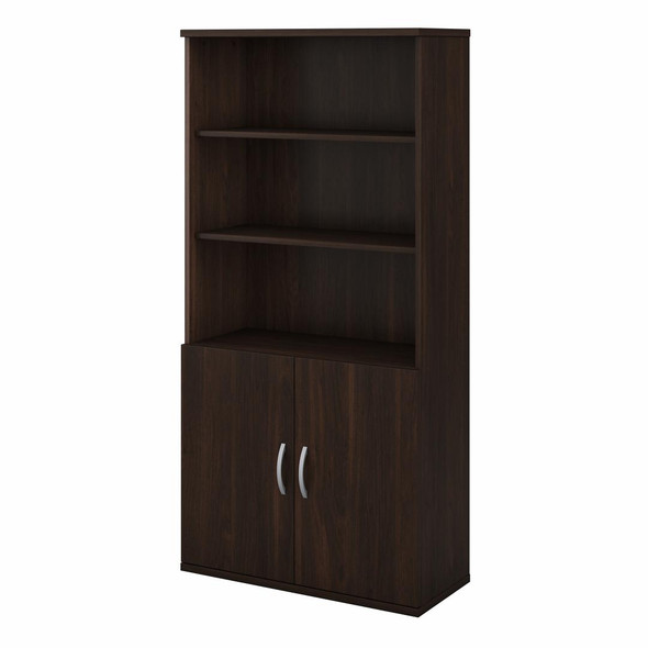 Bush Business Furniture Studio C Bookcase 5-shelf with Doors 36" Black Walnut - STC015BW