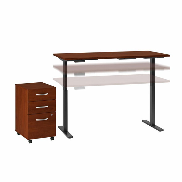 Bush Business Furniture Move 60 Series Height Adjustable Standing Desk w Storage Hansen Cherry 72 x 30 - M6S006HC