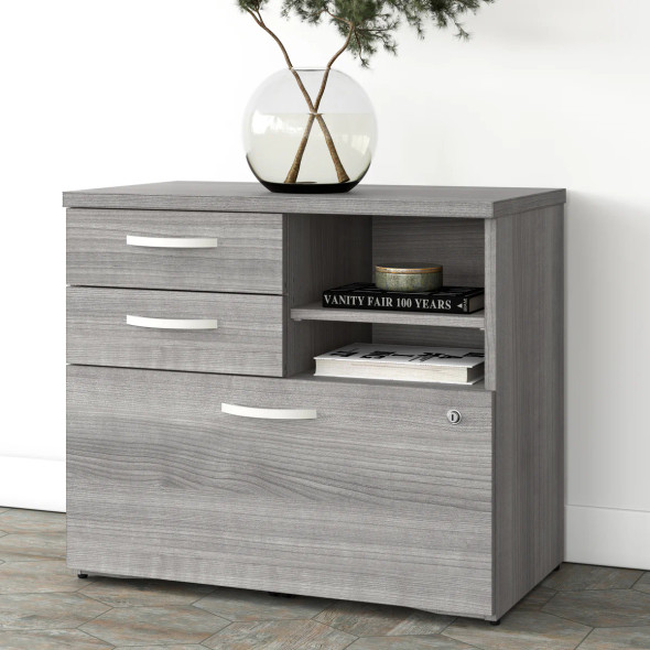Bush Furniture Studio A Office Storage Cabinet with Drawers and Shelves Platinum Gray -  SDF130PGSU-Z