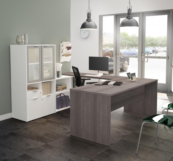 Bestar i3 Plus 72W U-Shaped Executive Desk Bark Gray and White - 160861-4717