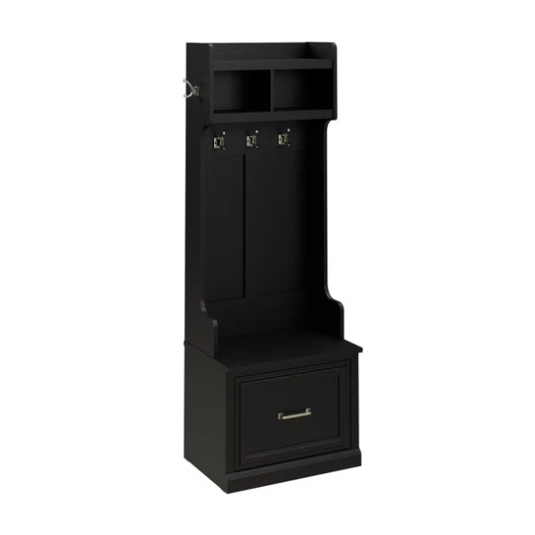 Kathy Ireland Bush Furniture Woodland 24W Hall Tree and Small Shoe Bench Black Suede Oak - WDL007BS
