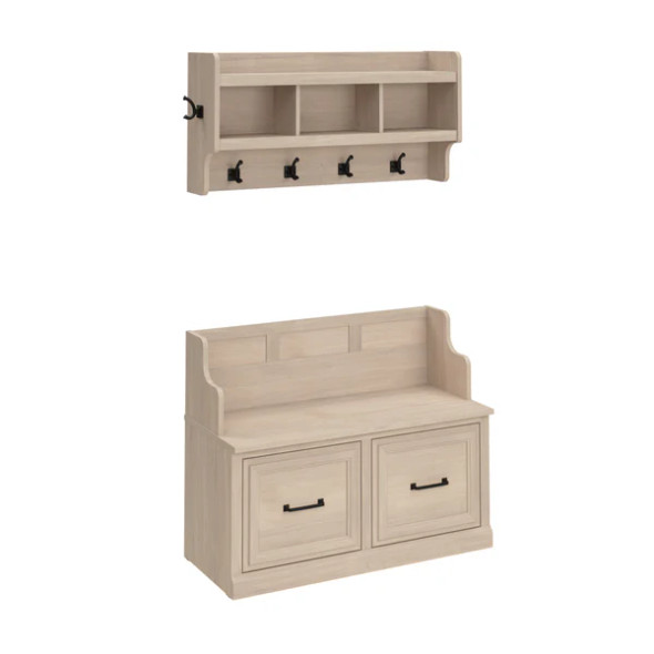 Kathy Ireland Bush Furniture Woodland 40W Entryway Bench and Wall Mounted Coat Rack Warm Maple - WDL009WM