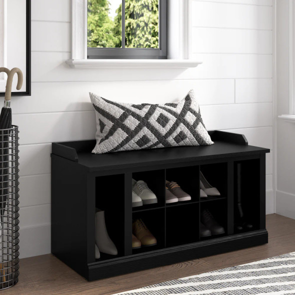 Kathy Ireland Bush Furniture Woodland 40W Shoe Storage Bench Black Suede Oak - WDS240BS-03