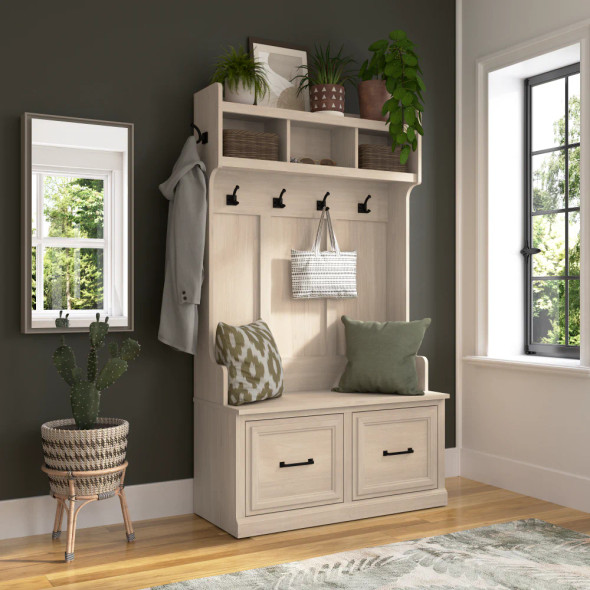 Kathy Ireland Bush Furniture Woodland 40W Hall Tree and Shoe Storage Bench Warm Maple - WDL001WM
