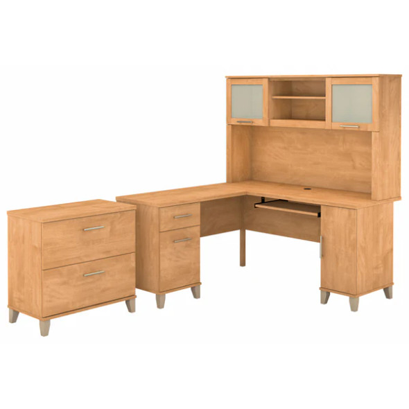 Bush Furniture 60W L Desk w Hutch and Lateral File Maple Cross - SET008MC