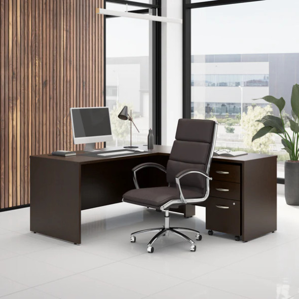 Bush Business Furniture Series C L-Shaped Desk 72"W with Mobile File Cabinet Mocha Cherry - SRC166MRSU