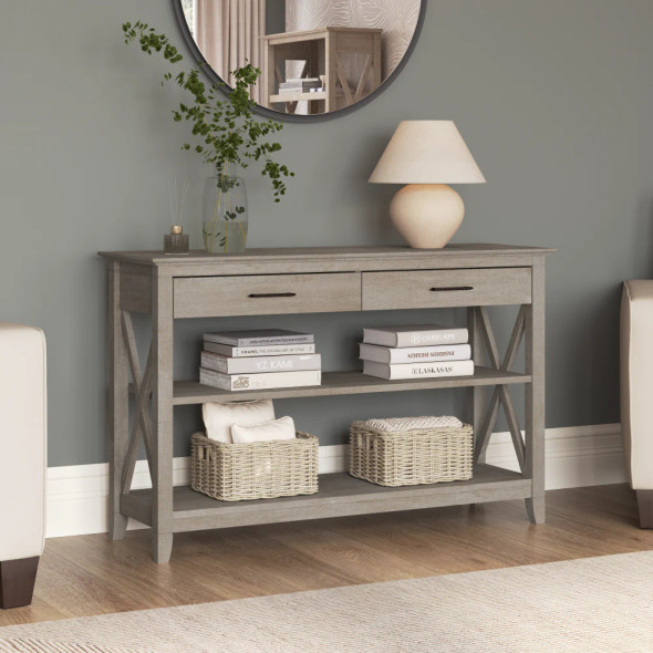 Bush Key West Console Table with Drawers and Shelves Washed Gray - KWT248WG-03