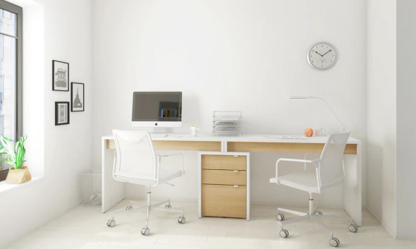 Nexera 3-Piece Home Office With Multi-Purpose Storage & Desks, White and Natural Maple - 400923