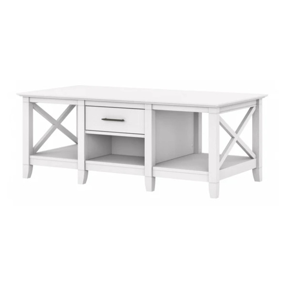 Bush Furniture Key West Coffee Table with Storage in Pure White Oak - KWT148WT-03