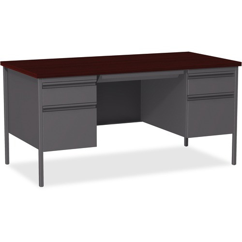 Lorell Fortress Series Double-Pedestal Desk Mahogany/Charcoal 60" x 30" - LLR60928