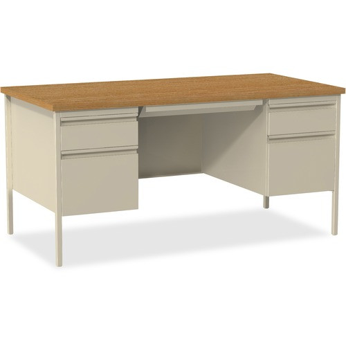 Lorell Fortress Series Double-Pedestal Desk Oak/Putty 60" x 30" - LLR60926
