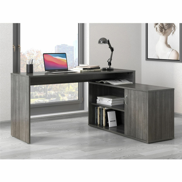 LYS L-Shape Workstation with Cabinet Weathered Charcoal - LYSDK103RRWC