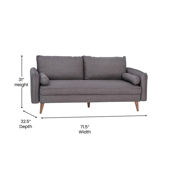 Flash Furniture Evie Mid-Century Modern Sofa Fabric Upholstery & Solid Wood Legs in Stone Gray - IS-VS100-GY-GG