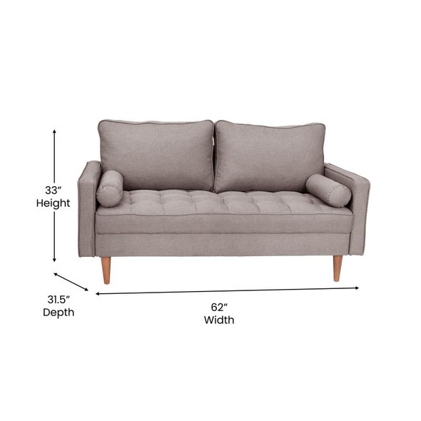 Flash Furniture Hudson Mid-Century Modern Sofa with Tufted Upholstery & Solid Wood Legs in Slate Gray - IS-PL100-GY-GG