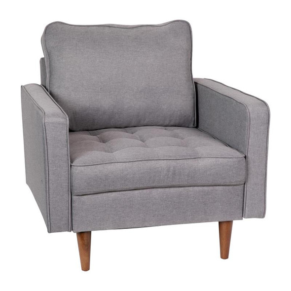Flash Furniture Hudson Mid-Century Modern Commercial Grade Armchair with Tufted Upholstery & Solid Wood Legs in Slate Gray  - IS-PC100-GY-GG