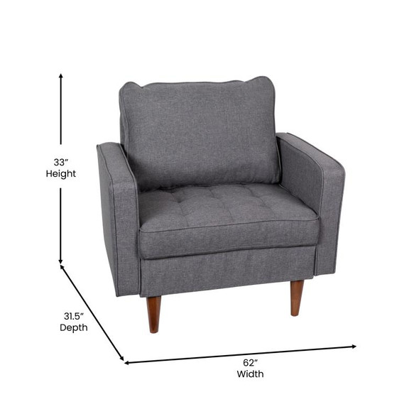 Flash Furniture Hudson Mid-Century Modern Commercial Grade Armchair with Tufted Upholstery & Solid Wood Legs in Dark Gray  - IS-PC100-DKGY-GG