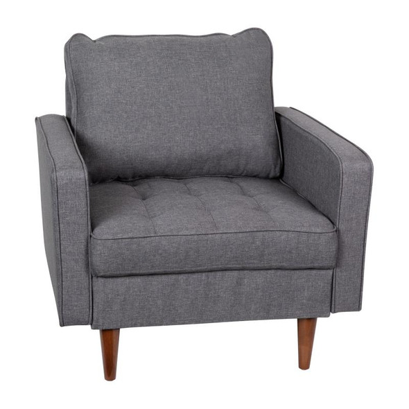 Flash Furniture Hudson Mid-Century Modern Commercial Grade Armchair with Tufted Upholstery & Solid Wood Legs in Dark Gray  - IS-PC100-DKGY-GG