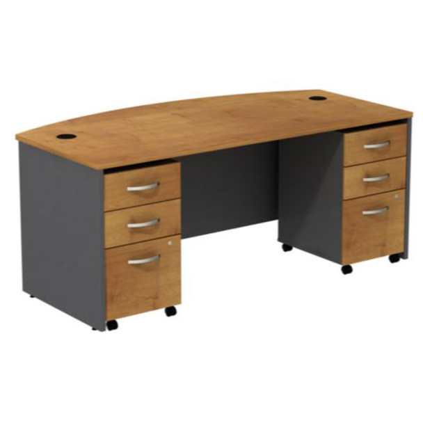 Bush Business Furniture Series C Package Bowfront Desk with 3 Drawer Mobile Pedestals Natural Cherry - SRC013NCSU