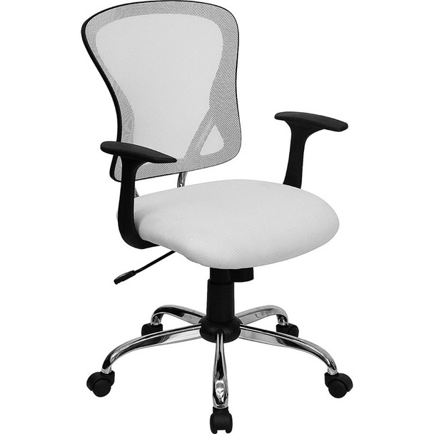 Flash Furniture Mid-Back White Mesh Office Chair with Chrome Finished Base - H-8369F-WHT-GG