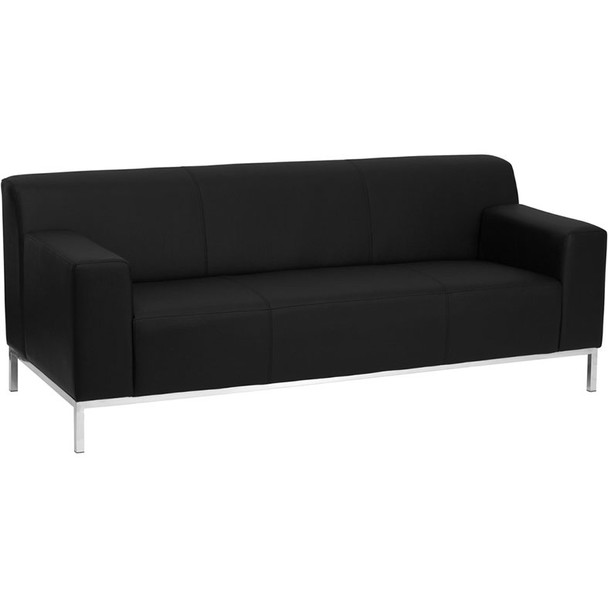 Flash Furniture Definity Series Contemporary Black Leather Sofa with Stainless Steel Frame - ZB-DEFINITY-8009-SOFA-BK-GG