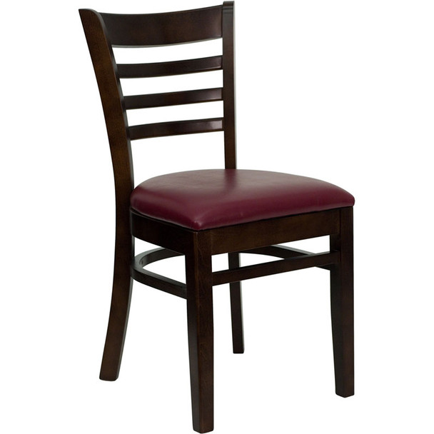 Flash Furniture Wood Ladder-Back Chair with Walnut Finish and Burgundy Vinyl Seat - XU-DGW0005LAD-WAL-BURV-GG