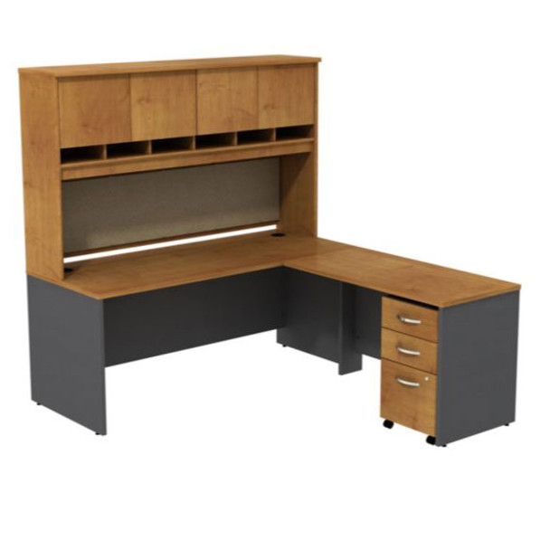 Bush Business Furniture Series C Package L-Shaped Desk with Hutch and Mobile File Cabinet Natural Cherry - SRC0018NCSU