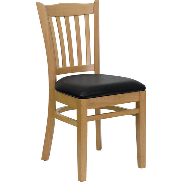 Flash Furniture Wood Vertical Back Chair with Natural Finish and Black Vinyl Seat - XU-DGW0008VRT-NAT-BLKV-GG