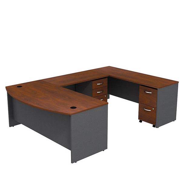 Bush Business Furniture Series C Executive U-Shaped Bowfront 72" Desk with Mobile File Cabinets in Hansen Cherry - SRC043HCSU