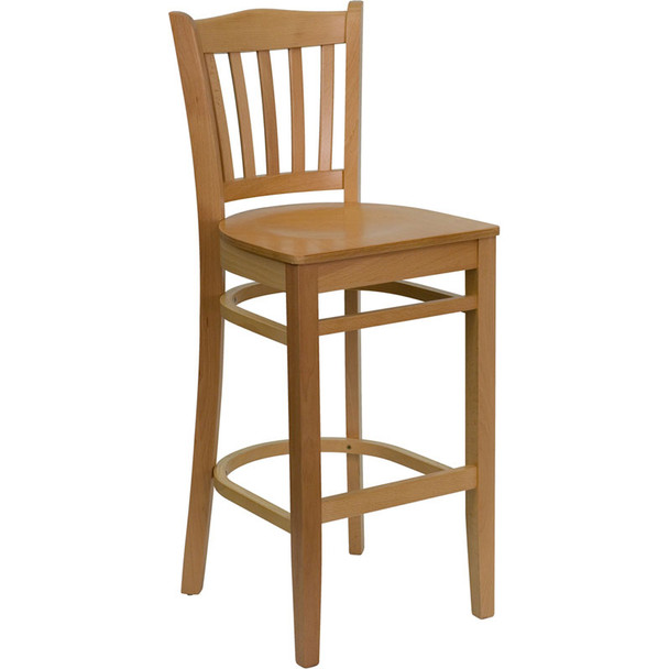 Flash Furniture Wood Vertical Back Barstool with Natural Finish and Natural Wood Seat - XU-DGW0008BARVRT-NAT-GG