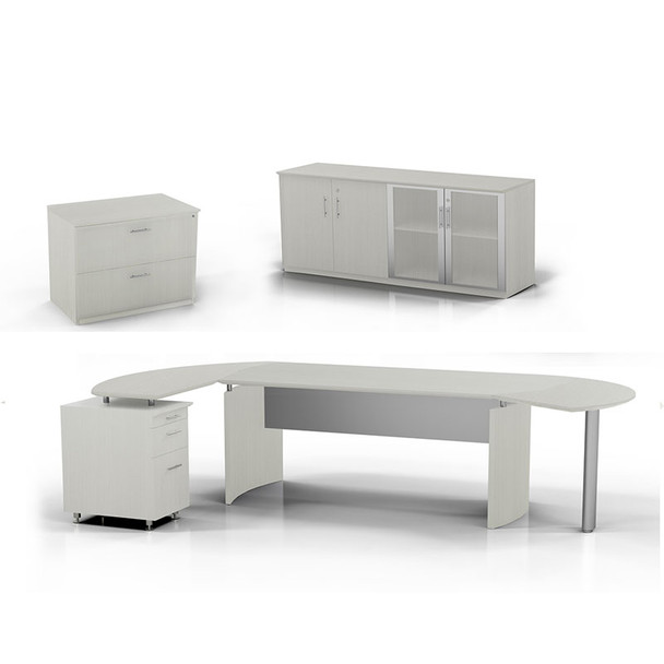 Mayline Medina Executive 72" Desk with Left Return, Right Desk Extension, Low-Wall Cabinet, Lateral File Cabinet, Textured Sea Salt - MNT16-TSS