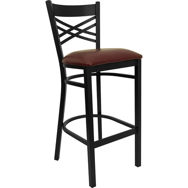 Flash Furniture X-Back Metal Restaurant Barstool with Black Vinyl Seat - XU-6F8BXBK-BAR-BURV-GG