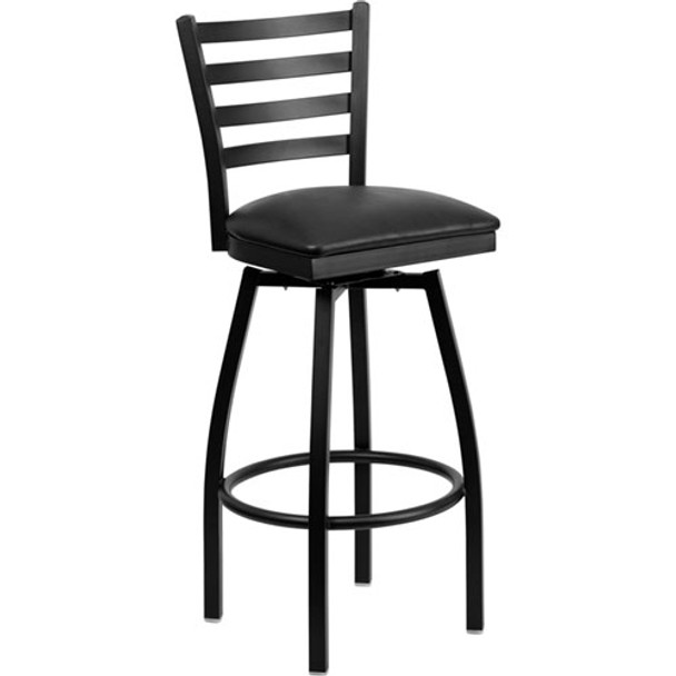 Flash Furniture HERCULES Series Black Ladder Back Swivel Metal Bar Stool, Black Vinyl Seat - XU-6F8B-LADSWVL-BLKV-GG