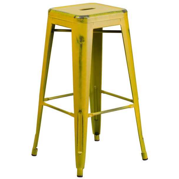 Flash Furniture Distressed Yellow Metal Indoor-Outdoor Barstool 30"H - ET-BT3503-30-YL-GG