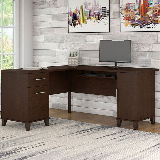 Bush Somerset Collection L-Shaped Desk 60" Mocha Cherry - WC81830K