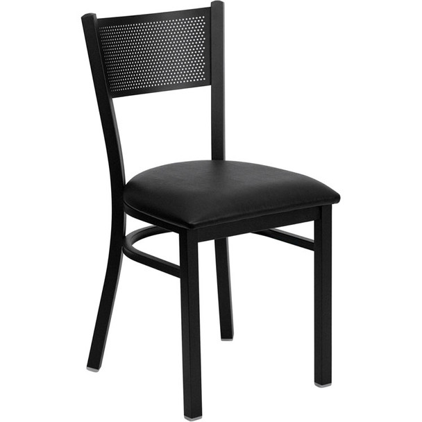 Flash Furniture Grid Back Metal Restaurant Chair with Black Vinyl Seat - XU-DG-60115-GRD-BLKV-GG