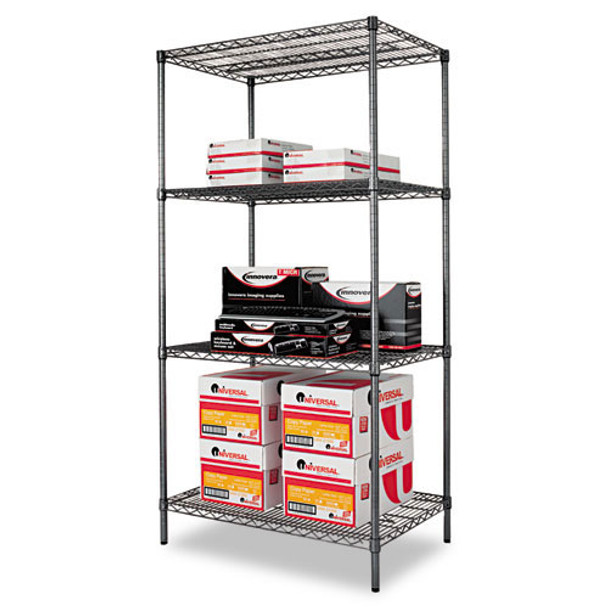 Alera NSF Certified Industrial 4-Shelf Wire Shelving Kit, 36w x 24d x 72h, Silver or Black - SW50-3624