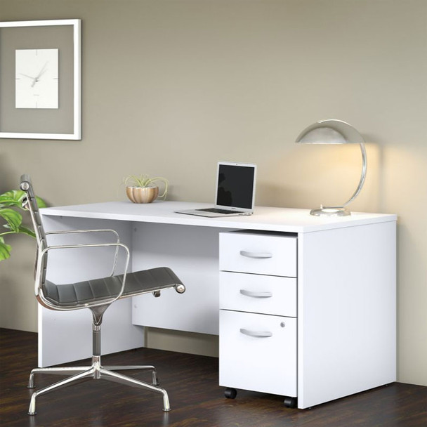 Bush Business Furniture Studio C Desk with 3-Drawer Mobile Pedestal 60" White - STC014WHSU