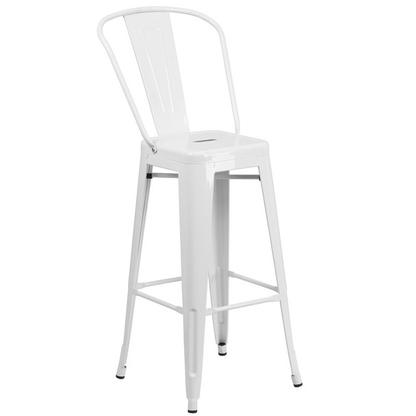 Flash Furniture White Metal Indoor-Outdoor Bar Height Chair 30"H - CH-31320-30GB-WH-GG