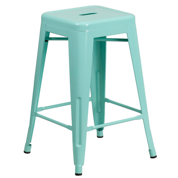 Flash Furniture Mint Green Metal Indoor-Outdoor Counter Height Stool 24"H - ET-BT3503-24-MINT-GG