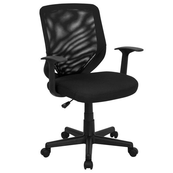 Flash Furniture Mid-Back Black Mesh Office Chair with Mesh Fabric Seat - LF-W-95A-BK-GG